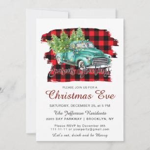 Invitation Buffle de Camion Vert Rétro Plaid Noël EVE