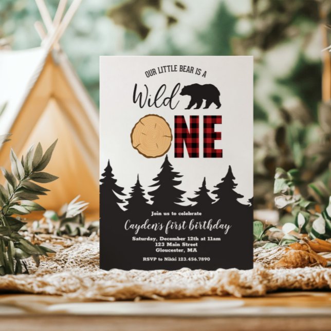 Invitation Buffle d'ours sauvage déposé premier anniversaire (Créateur téléchargé)