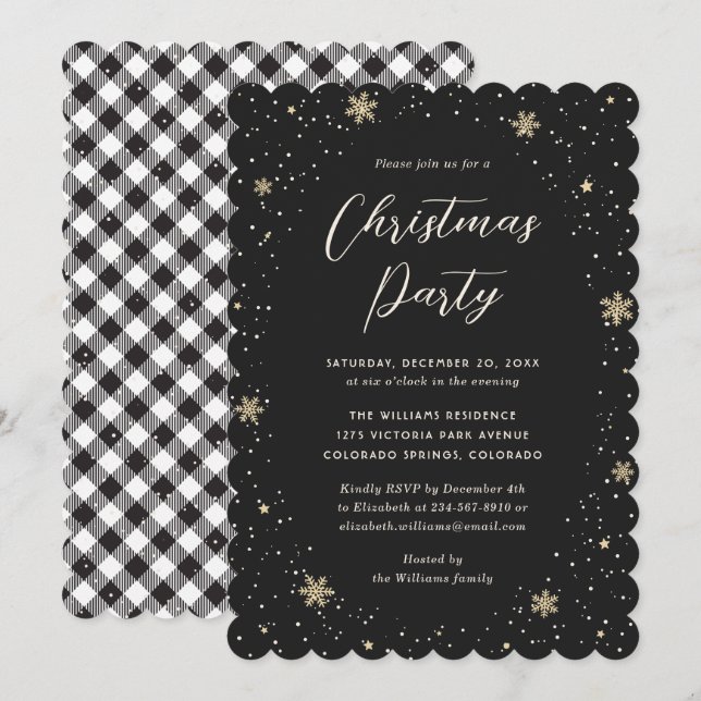 Invitation Buffle noir blanc Plaid Christmas Party (Devant / Derrière)