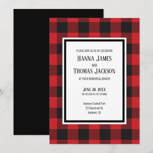 Invitation Buffle Noir Rouge Plaid Rustic Rehearsdîner