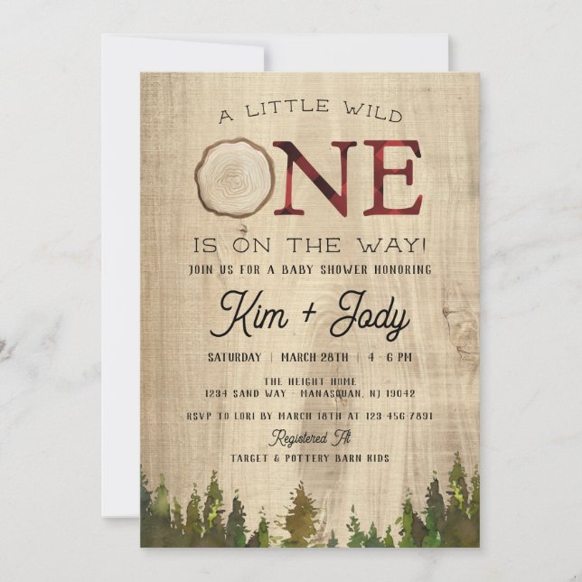 Invitation Buffle rustique Vérifier Wild Un Baby shower (Devant)