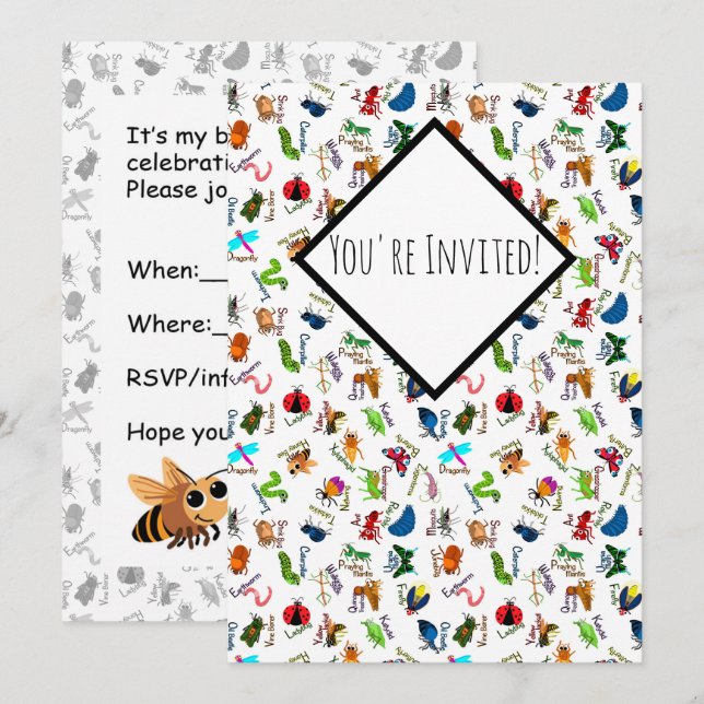 Invitation Bugs de l'alphabet (Devant / Derrière)