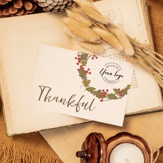 Invitation Bulk Thankful feuille logo commercial grâces (Thankful company Thanksgiving greeting card with logo)