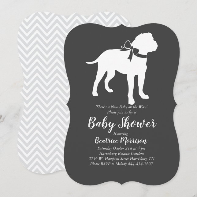 Invitation Bull Mastiff Baby shower chien genre neutre (Devant / Derrière)