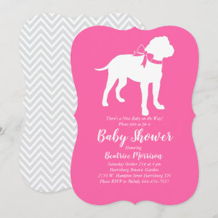 Invitation Bull Mastiff Chien Baby shower fille rose