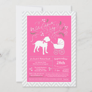 Invitation Bull Mastiff Chien Baby shower fille rose