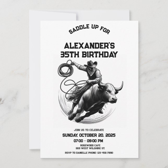 Invitation Bull Rodeo Anniversaire Invitation, Cowboy Anniver (Devant)