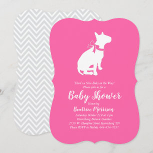 Invitation Bull Terrier Chien Baby shower fille rose