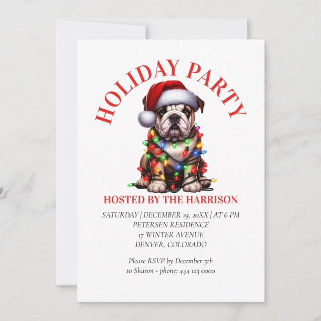 Invitation Bulldog mignon Aquarelle chien voeux de Noël (Devant)