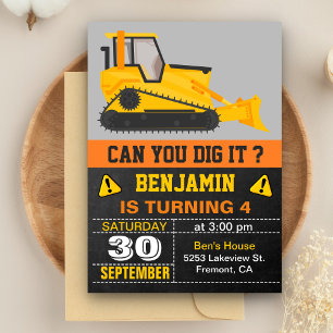 Invitation Bulldozer Construction Anniversaire Fête Invitatio