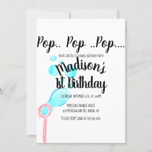Invitation Bulle de peinture à l'eau Pop Pop Pop Anniversaire