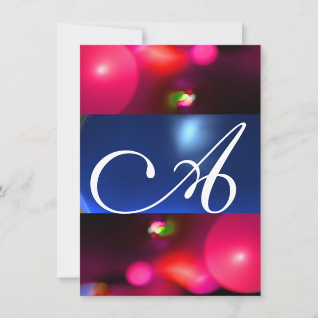 Invitation BULLE DE QUANTUM MONOGRAMME rouge bleu (Devant)
