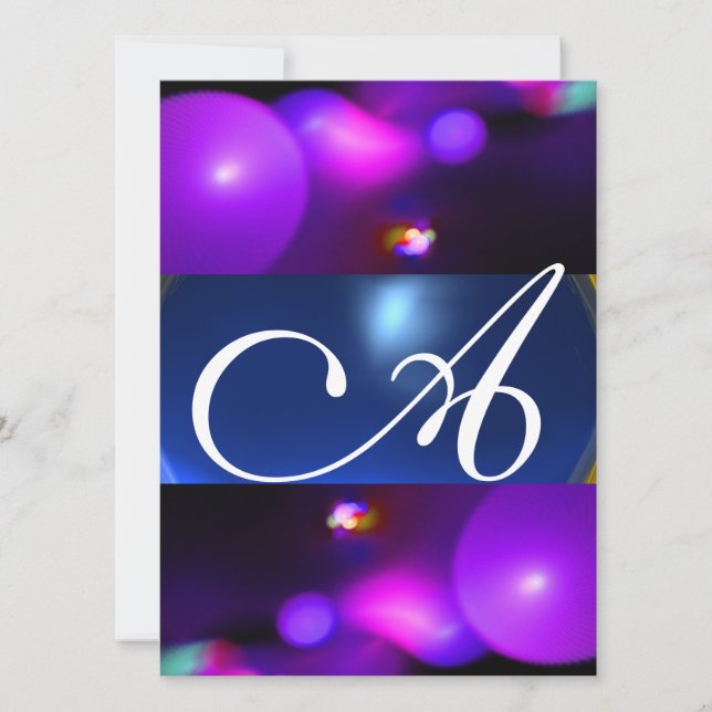 Invitation BULLE DE QUANTUM MONOGRAMME violet bleu (Devant)