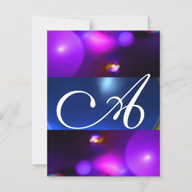 Invitation Bulle quantique monogramme violet bleu (Devant)