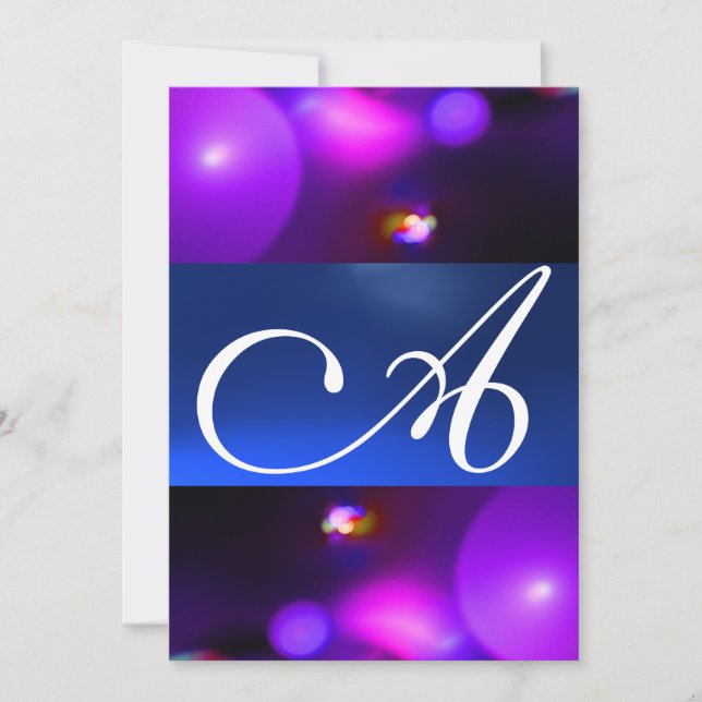 Invitation Bulle quantique monogramme violet bleu (Devant)