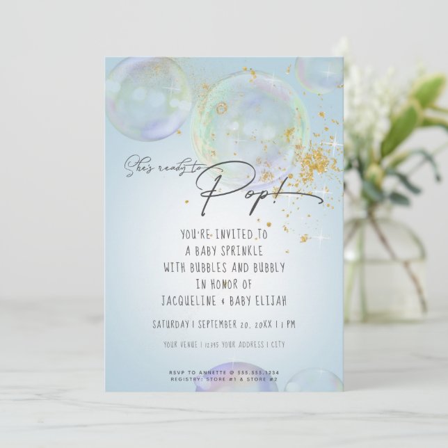 Invitation Bulles arc-en-ciel prêtes à pop Boy Baby shower Bl (Debout devant)