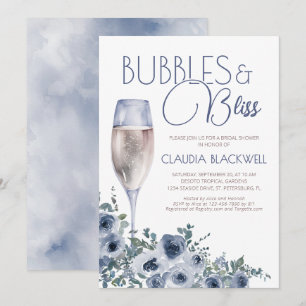 Invitation Bulles Bliss Champagne Fête des mariées Bleue