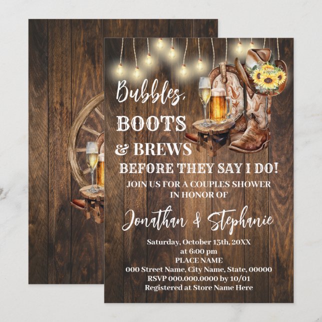Invitation Bulles Boots & Breve Avant de faire Sunflower West (Devant / Derrière)