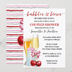 Invitation Bulles & Brevets avant bébé dû Baby shower cerise
