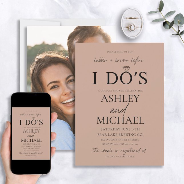 Invitation Bulles & Brews Blush Simple Script Photo Douche (Créateur téléchargé)