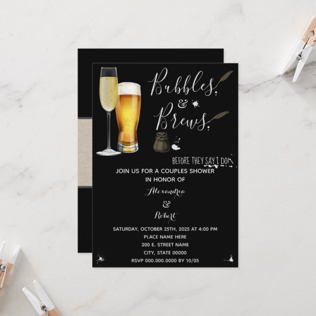 Invitation Bulles & Brews Couples Wedding shower (Devant/Arrière en situation)