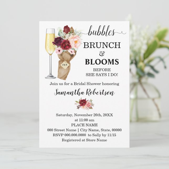 Invitation Bulles Brunch & Blooms Marsala Fête des mariées In (Debout devant)