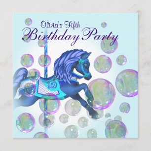 Invitation Bulles Carrousel Rose Poney Filles Fête d'annivers