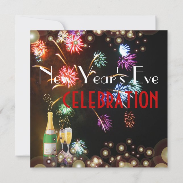 Invitation Bulles de champagne de feux d'artifice (Devant)