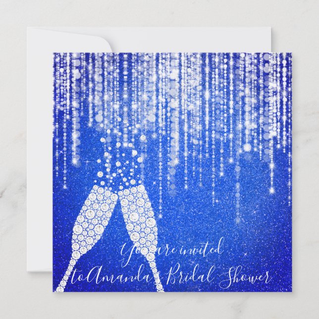 Invitation Bulles en verre diamant 30e 40e Bleu royal nuptial (Devant)