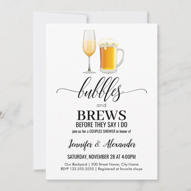 Invitation Bulles et brassage Douche Couples (Devant)
