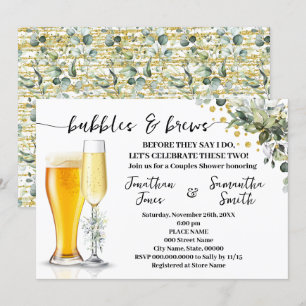 Invitation Bulles et brasse Eucalyptus & Couples Or Douche