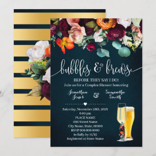 Invitation Bulles et brasse Fleurs de vin Wedding shower bleu