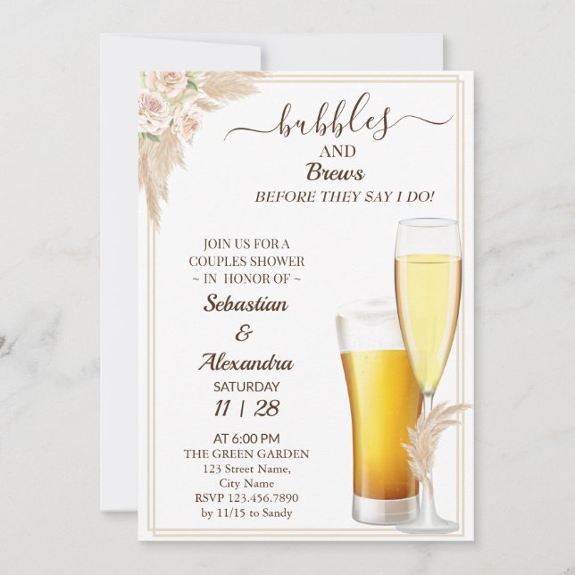 Invitation Bulles florales et brasse Couples Douche Invitatio (Devant)