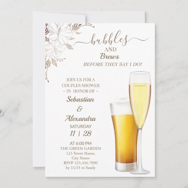 Invitation Bulles florales et brasse Couples Douche Invitatio (Devant)