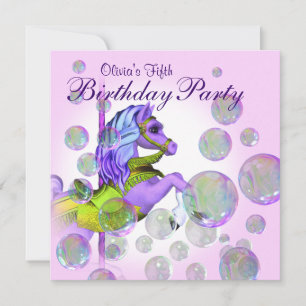 Invitation Bulles roses Carousel Pony Girls Anniversaire