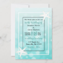 Bulles turquoises Starfish Plage Mariage Invitatio
