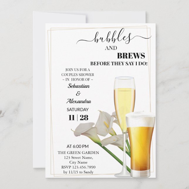 Invitation Bulles vertes et brasse Couples Douche Invitati (Devant)
