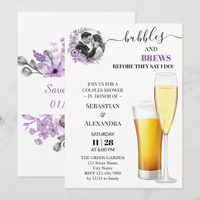 Invitation Bulles vertes et brasse Couples Douche Invitati (Devant / Derrière)