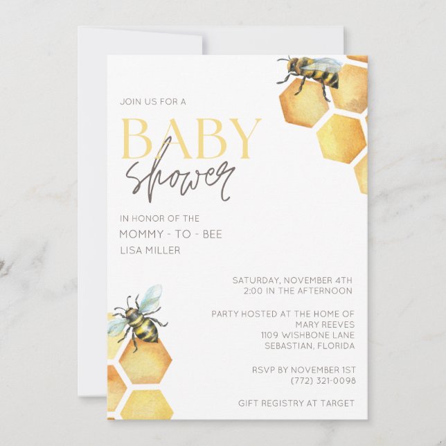 Invitation Bumble Bee Baby shower (Devant)