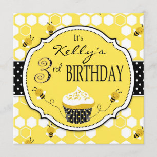 Invitation Bumble Bee Cupcake Troisième anniversaire