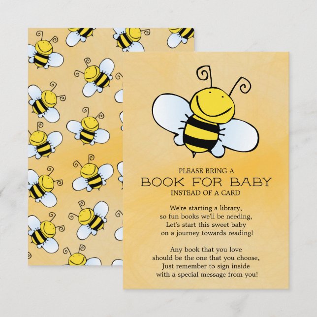 Invitation Bumble Bee Neutral Baby shower Book for Baby (Devant / Derrière)