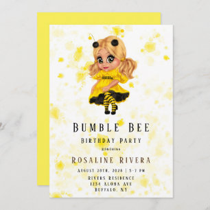 Invitation Bumble Bee Preteen Fille fête d'anniversaire