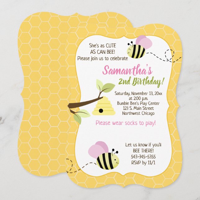 Invitation Bumble Bee Rose Girl N'importe quel âge Anniversai (Devant / Derrière)