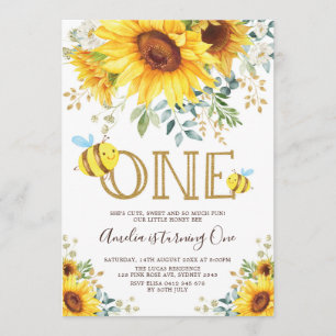 Invitation Bumble Bee Sunflower Été 1er anniversaire