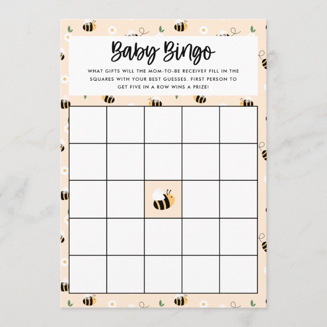 Invitation Bumblebee Floral Baby Bingo Game Card (Devant)
