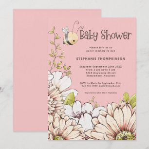 Invitation Bumblebee Florals Baby Rose Douche