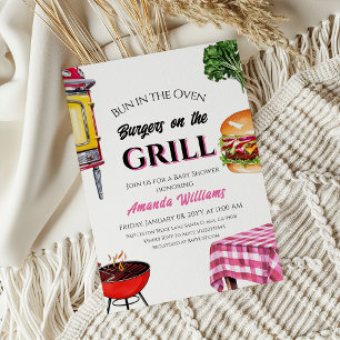 Invitation Bun au four Burger Grill Girl Baby shower BBQ