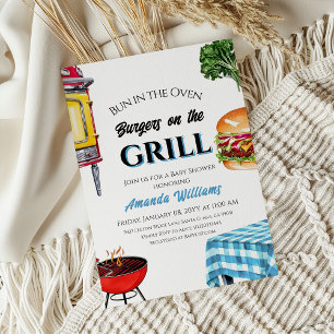 Invitation Bun au four Burger sur Grill Boy Baby shower BBQ