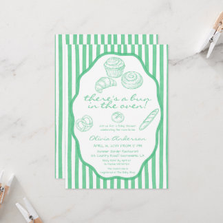 Invitation Bun au four rayures vertes Baby Shower