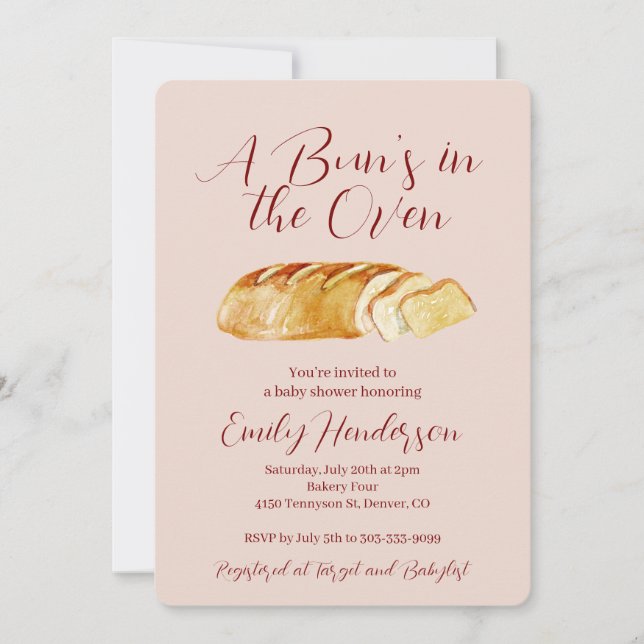 Invitation Bun dans la boulangerie du four Baby shower Invita (Devant)